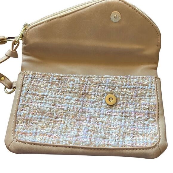 Maurice's Sequin Knit Tan Leather‎ Zip Clutch Purse - Picture 7 of 8